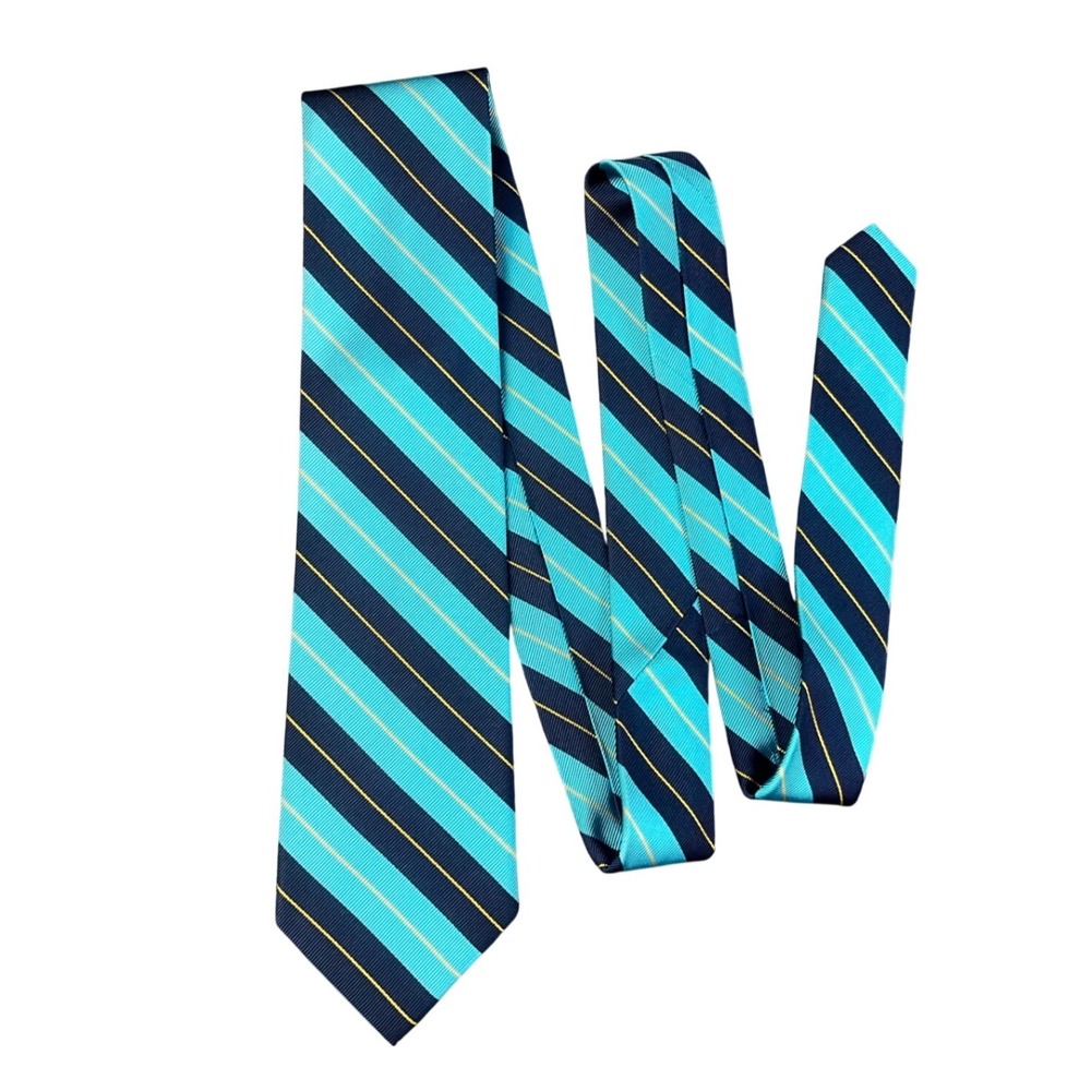 Jos. A. Bank Executive Collection Silk Tie Turquoise Navy Blue Yellow Stripe